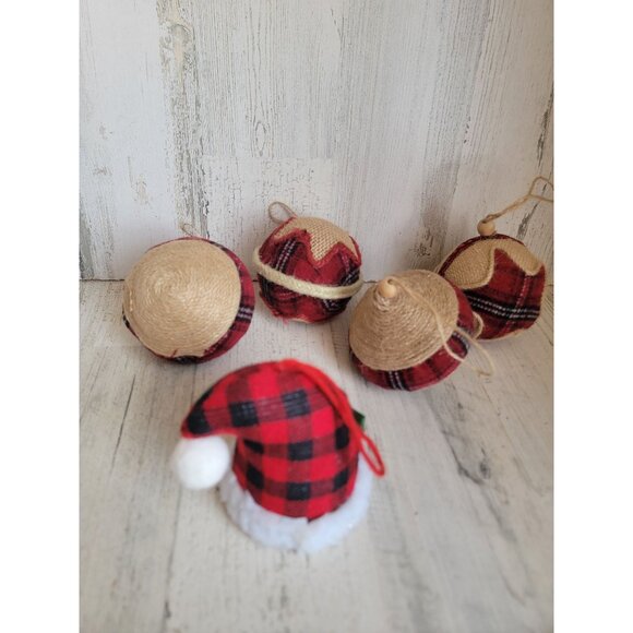 Rustic woven ball Plaid star santa hat ornament Xmas set - Picture 6 of 6